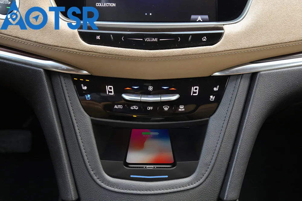 Flash Deal Aotsr QI Wireless Car Charger For Cadillac XT5 2017-2019 Intelligent Infrared Fast Wireless Charging Car Phone Holder for iPhone 1