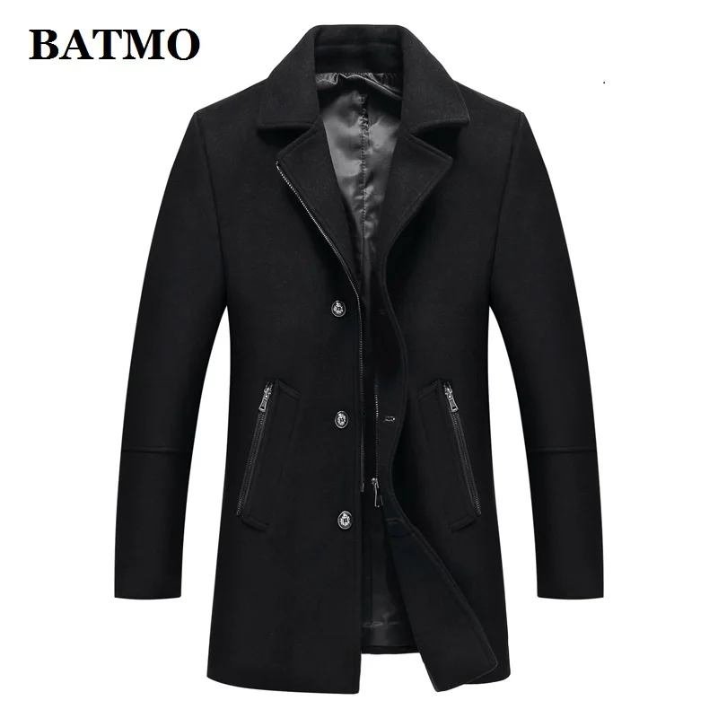 BATMO Новое поступление осенне-зимний высококачественный шерстяной Тренч для мужчин, мужское шерстяное пальто, большие размеры - Цвет: Черный