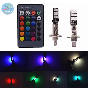 

2X Multi-color RGB H1 5050 12-SMD 12-LED Decoration Headlight bulb Automobile Fog Light 6000 K 12000 lm 12V