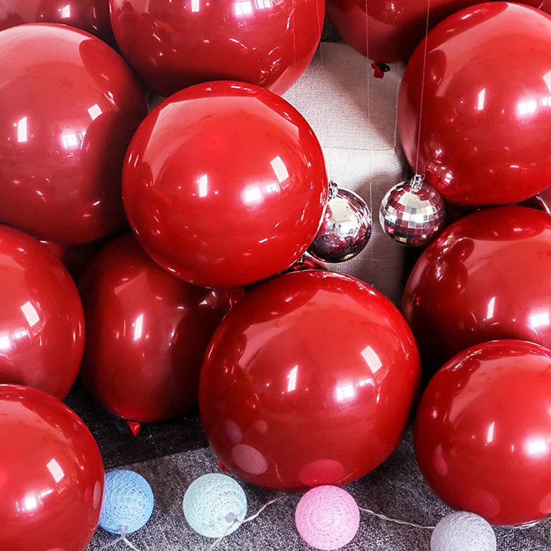 Hot 100Pcs Ruby Red Balloon New Glossy Metal Pearl Latex Balloons Chrome Metallic Colors Air Balloons Wedding Party Decoration