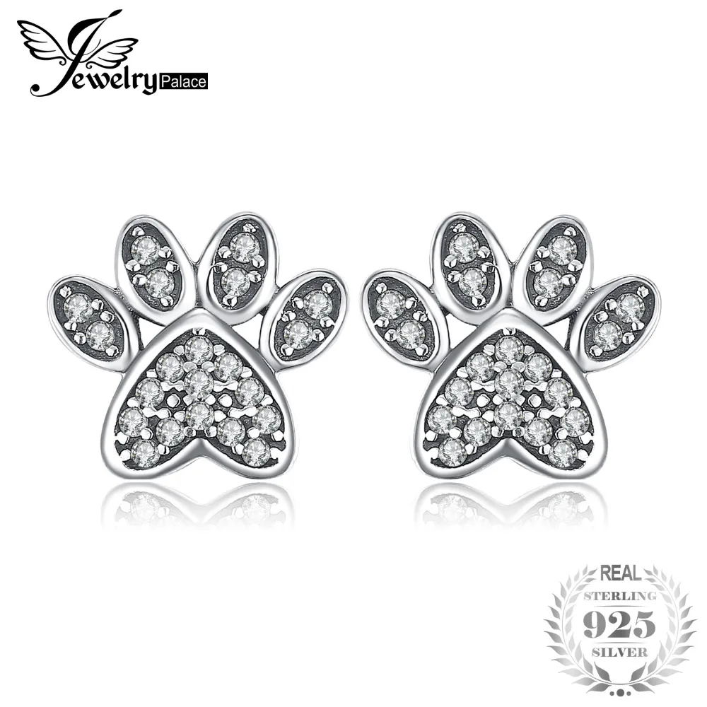 

JPalace Dog Paw Cubic Zirconia Stud Earrings 925 Sterling Silver Earrings For Women Girls Korean Earrings Fashion Jewelry 2019