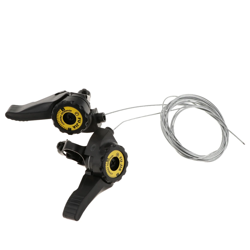 1 Pair Thumb Gear Shifters Trigger Set 3x 5/6/7 Speed with Stainless Steel Inner Shift Cable for Mountain Road Bike MTB 