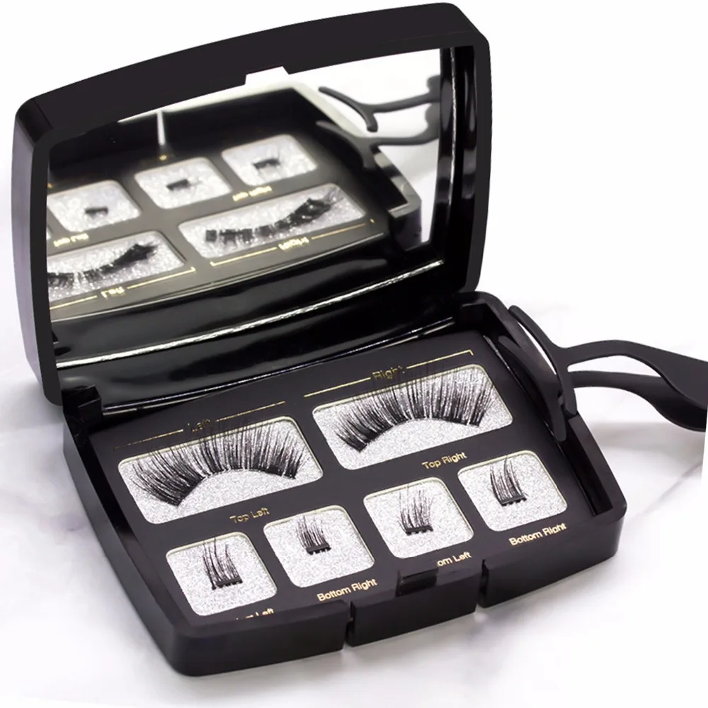 

3D Magnetic Eyelashes Handmade Natural False Eyelash Makeup Tool Set Hair with Eye Lash Lashes Applicator Tweezer Remover Clip