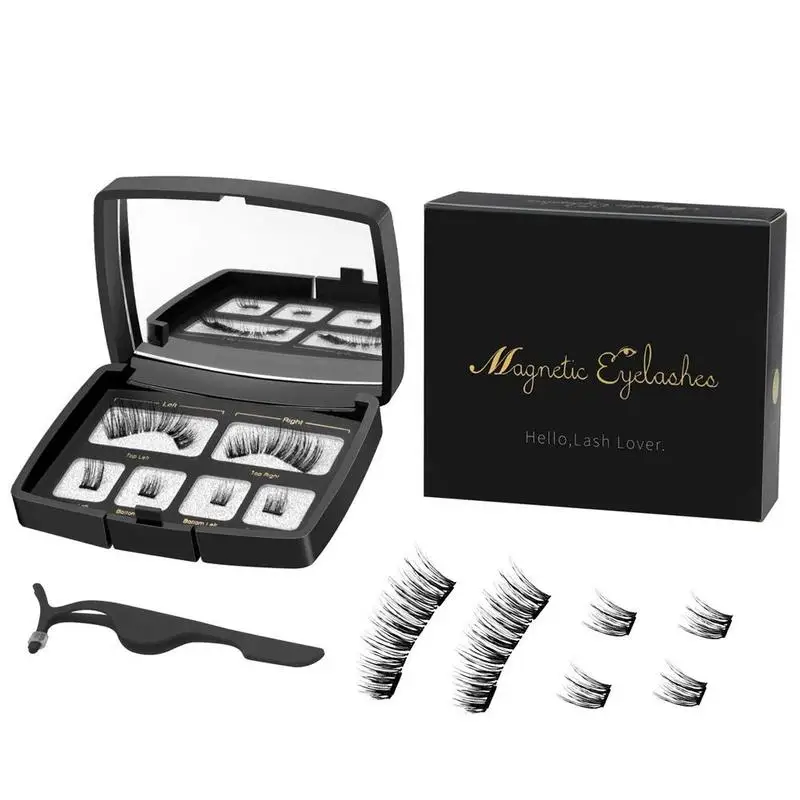 

4pairs Magnetic Eyelashes 4 Part Magnets Handmade 3D Magnet Lashes Natural False Eyelash Comfortable With Gift Box
