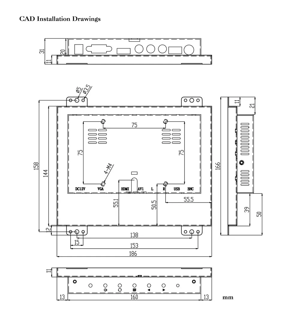 ZK080TN-UD2/8 дюймов 1024x768 металлический корпус Встроенный Открытый каркас BNC VGA HDM промышленное медицинское оборудование ЖК-экран монитор