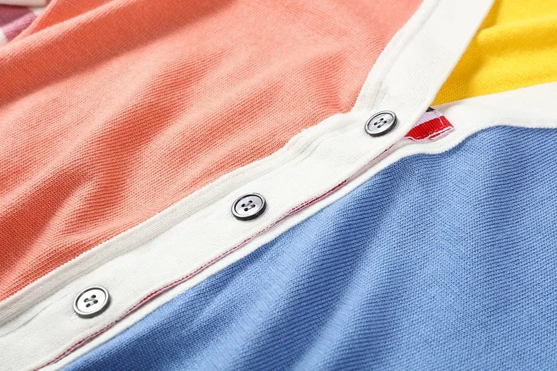 Elastic knit patchwork singel breasted cardigans sweater coats 2018 new long sleeve v-neck women top coats