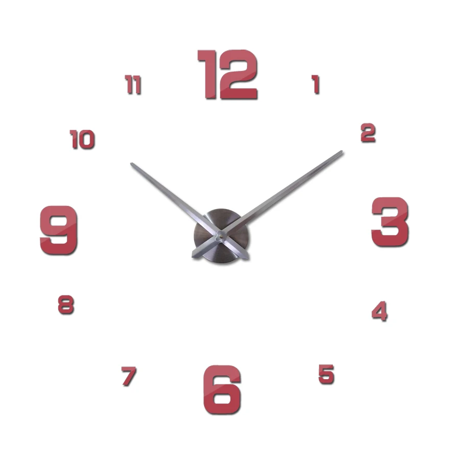 Модные кварцевые домашние декоративные часы ограниченная 3d большое зеркало diy настоящие настенные часы современный дизайн комнаты натюрморт - Цвет: Красный