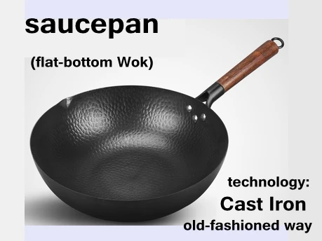 

Old-fashioned Home cookware black Cook wok less-oil-smoke Handmade Cast iron non-stick pan for gas stove electromagnetic furnace