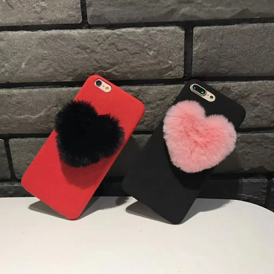 Милый чехол для телефона с объемными пушистыми сердечками iphone XS Max XR X 6 6S 7 7Plus 8 8Plus 5