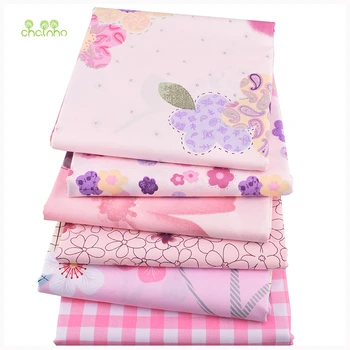 

Chainho,6pcs/lot,Pink Floral series Printed Twill Cotton Fabric,Patchwork Cloth,DIY Sewing Quilting Material For Baby&Children
