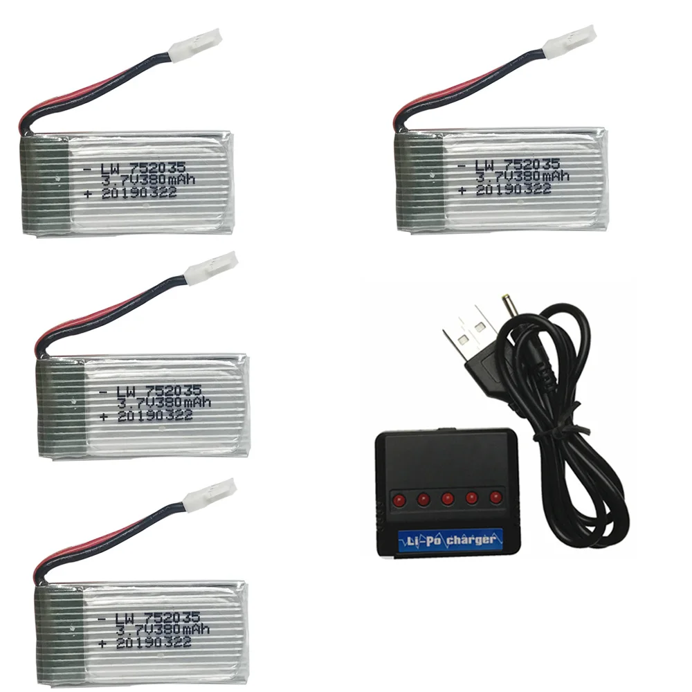 3,7 V 380mAh Lipo батарея с USB зарядным устройством запасные части для Hubsan X4 H107 H107L H107D JD385 JD388 батарея 752035 3,7 V батарея 1S