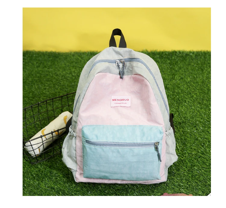 Menghuo Brand 2017 Women Preppy Macarons Panelled Waterproof Nylon Backpack Rucksack Ladies Fashion Shopping Travel Bags Mochila (28)