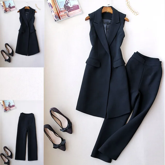 Best Offers Spring new Korean version of the two-piece suit vest and long sections influx suit jacket fashion wide leg pants nine points Best Offers Spring new Korean version of the two-piece suit vest and long sections influx suit jacket fashion wide leg pants nine points