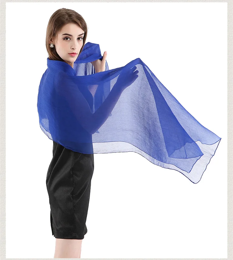 Жатый шелк жоржетовый длинный шарф 110 см X 180 см Чистый шелковый шарф женский однотонный цвет изделия из шифона в большом размере шарф