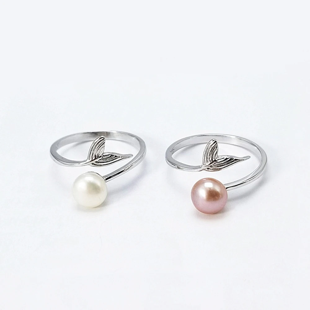 

Sterling Silver Mermaid Tail Pearl Ring Woman Adjustable Pearl Ring Mounts Fit 6-8mm Bead Romantic Wedding Rings