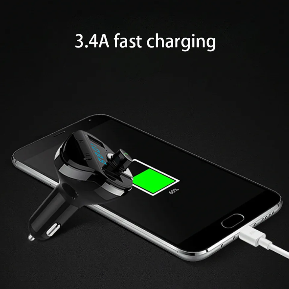 Audio MP3 Player Car Bluetooth FM Transmitter Wireless Modulator Bluetooth Car Kit Handsfree Speakerphone TF Slot 2 USB Ports (3)