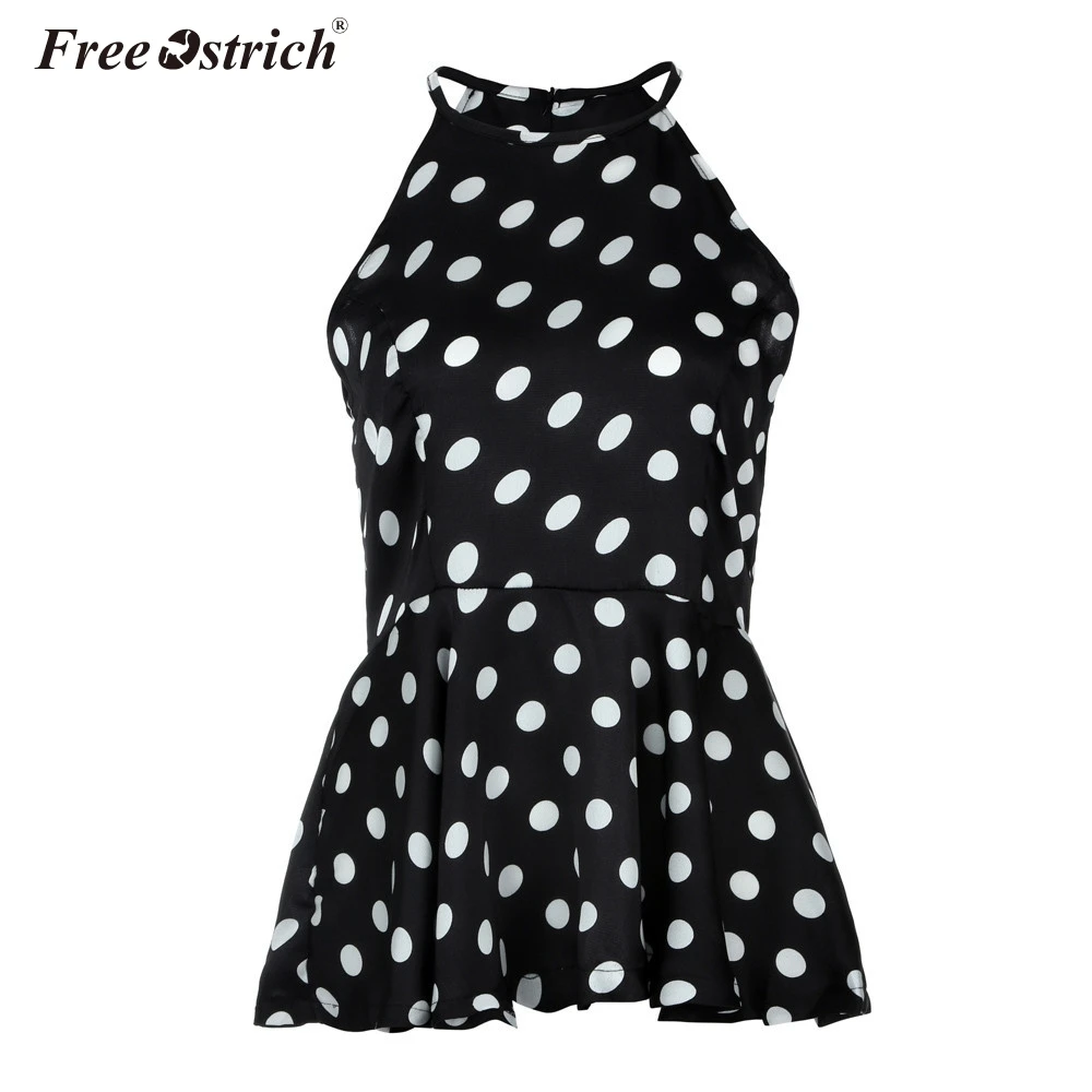 

Free Ostrich Womens Casual Sleeveless O-Neck Dot Print Ruffles Chiffon Blouse Tops summer tops shirts women 2019 Fashion