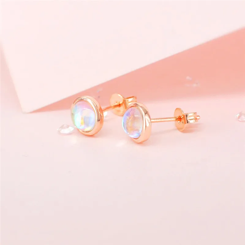 

BOAKO 2018 Fashion Jewelry 8mm Small Moon Stone Bezel Setting Lovely Multi Piercing Girl Copper Brass Earring Anti-allergy X7-M2