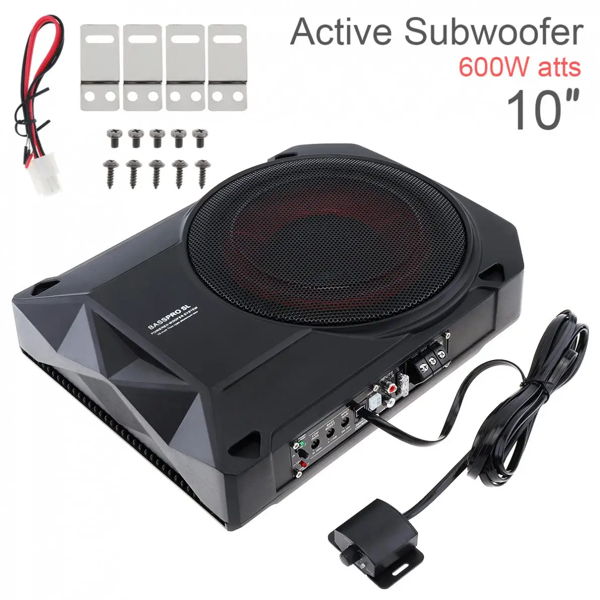 Universal Negro 10 pulgadas 12 V 600 W fuselaje delgado bajo asiento coche activo Subwoofer altavoz amplificador de graves Universal Negro 10 pulgadas 12 V 600 W fuselaje delgado bajo asiento coche activo Subwoofer altavoz amplificador de graves