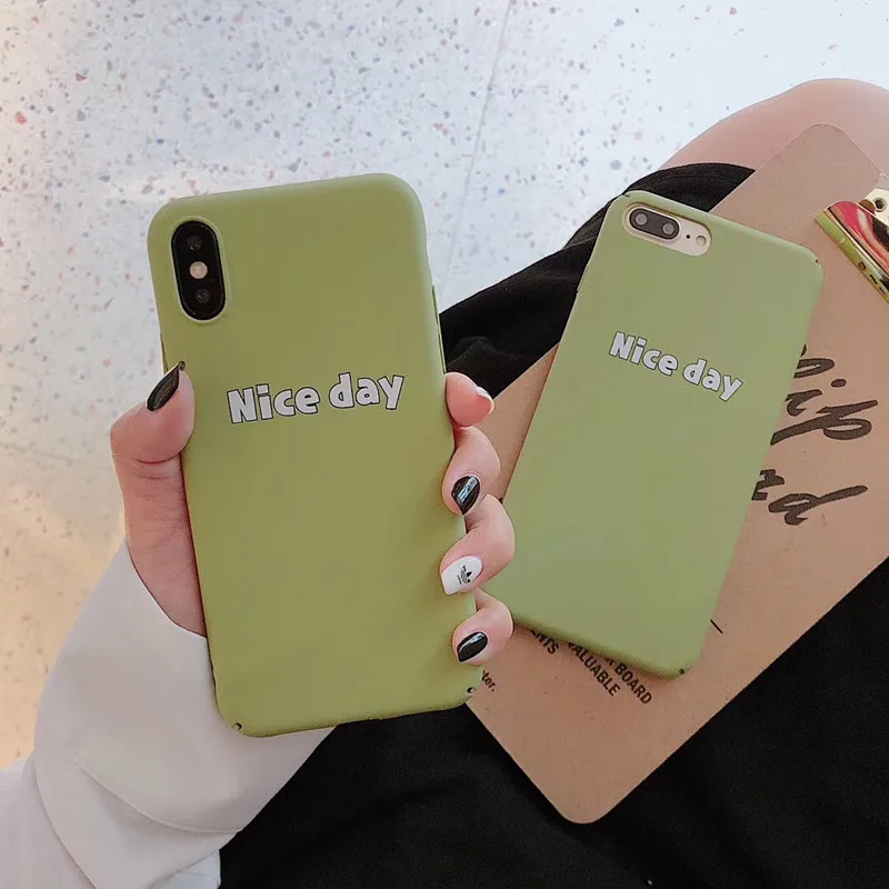 Green Color NIce Day Shockproof Case For iPhone 7 8 Plus Hard Matte X XS Max XR 6s 6 PC Phone Cover Funda |