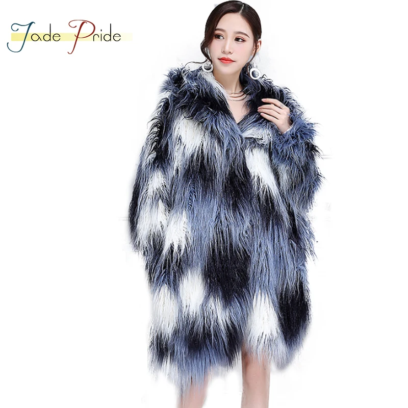 jade pride 2017 New Irregular Batwing Sleeve Medium Long Fake Fur Coat
