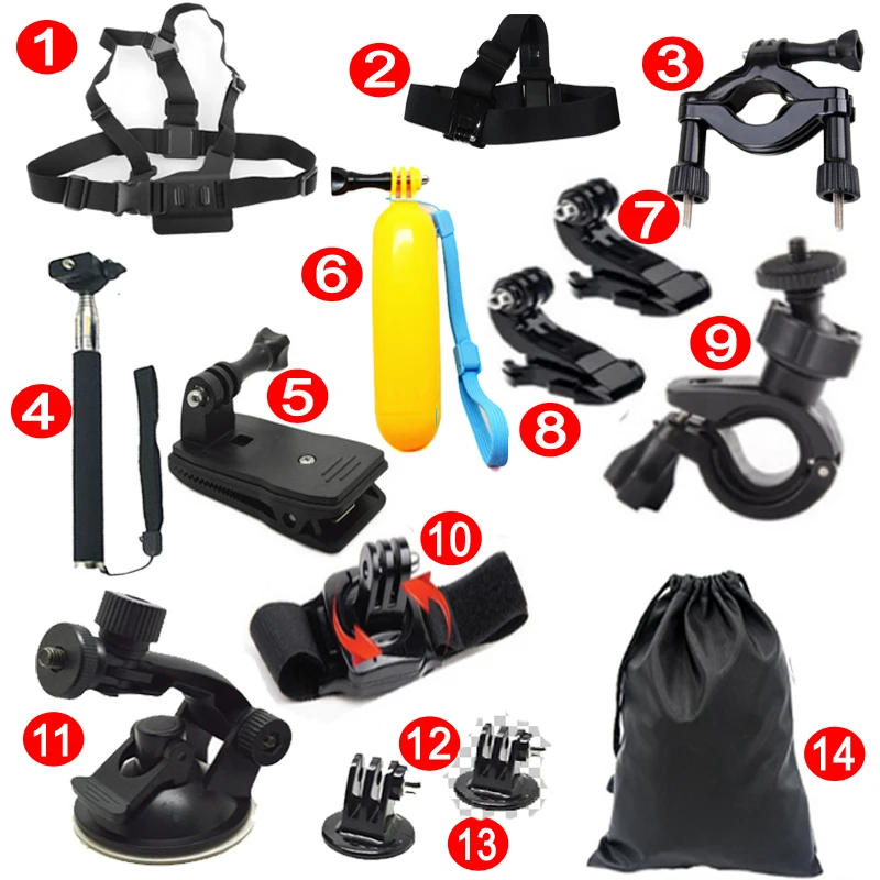 

Brand New 14-in-1 Combination Pack Accessories Kit Compatible for All Sports Camera Go Pro SJCAM Xiaomi Series