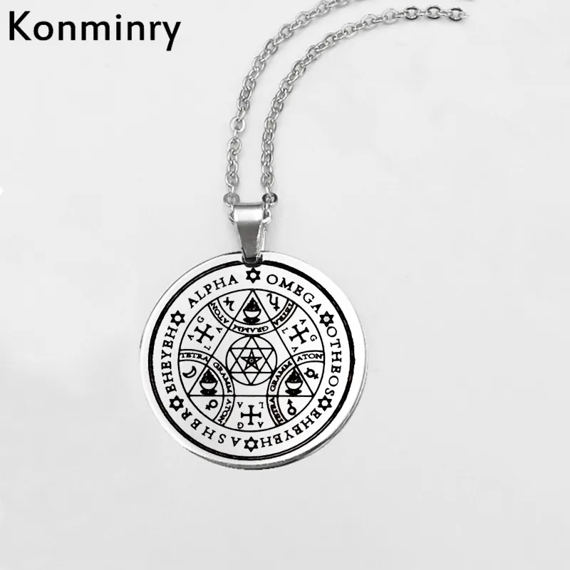 Konminry Sigil Magic Wicca ожерелье из нержавеющей стали круглые кулоны уплотнения семь