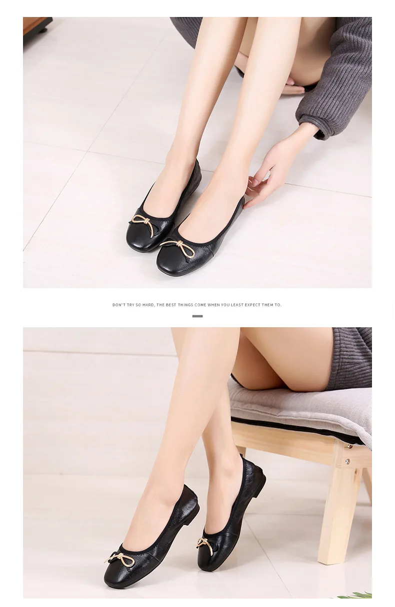 Women's Handmade Shoes Genuine Leather Ballet Flat Slip On Mother Shoes Woman Loafers Soft Single Casual Moccasins Women Shoes (11)