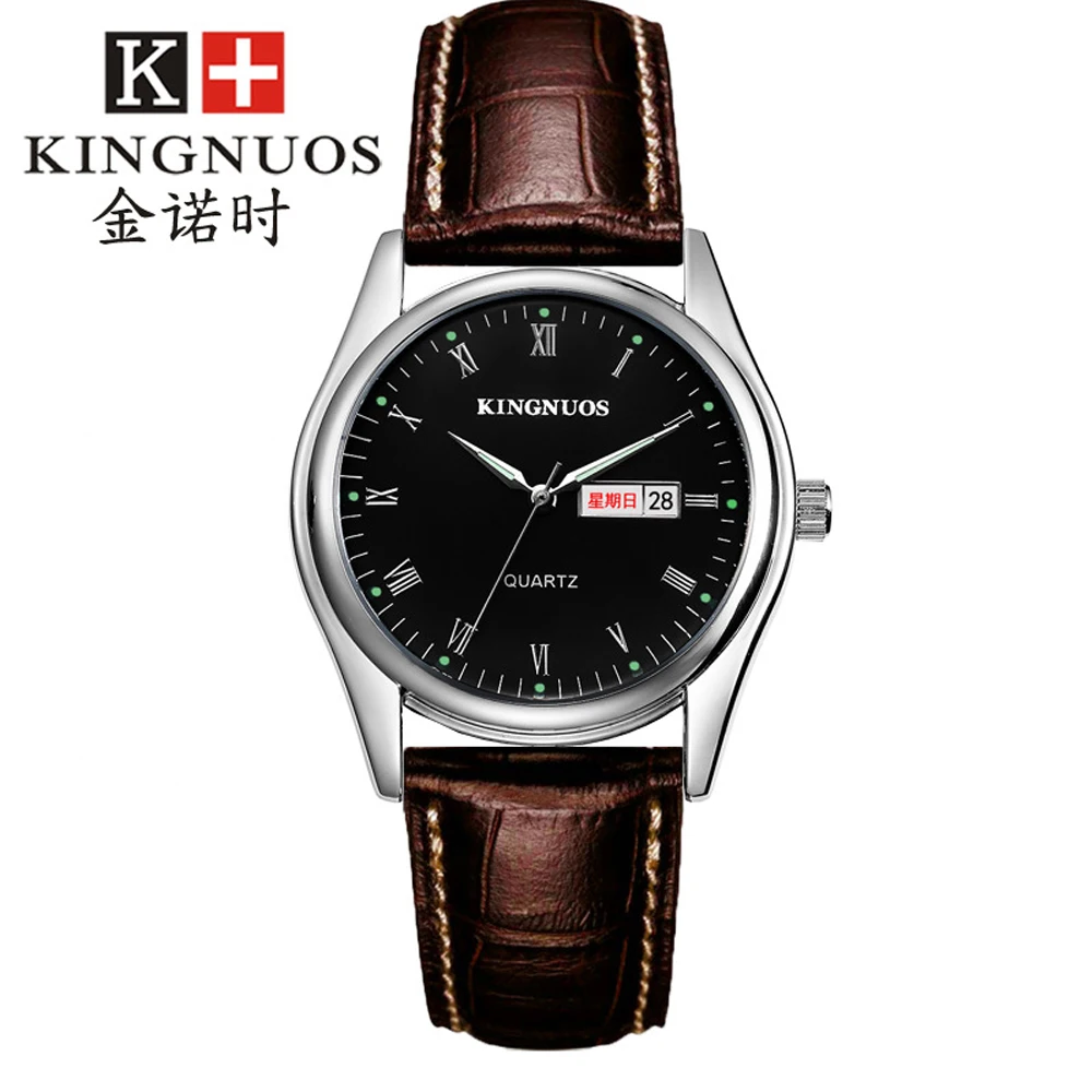 

Kingnuos Hot Selling Men Watches High Qulaity Leather Brand Retro Wristwatches for Men Quartz Hodinky Week Display Montre Homme