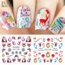 1 шт Рождество год наклейка на ногти водная наклейка слайдер тату снег хлопья Санта Полное Обертывание Маникюр украшение фольга наконечник CHSTZ779-803
