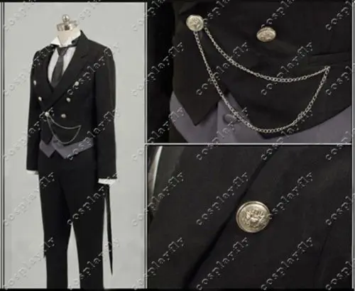 S XL Черный Дворецкий 2 Kuroshitsuji Себастиан диакон черная куртка Униформа Мужская