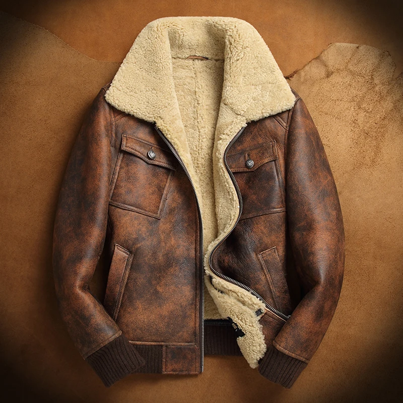 B3 овчины куртка цвета ржавчины Винтаж shearling Jacket Для мужчин мужская дубленка пальто пилота коричневый Оригинал Летающий куртка