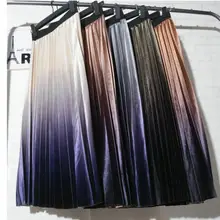 Бархатная плиссированная юбка средней длины с высокой талией и градиентом, Рождественская Женская юбка, осенне-зимняя модная женская юбка