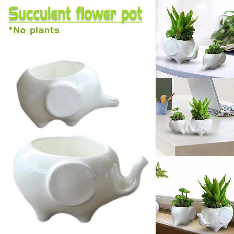 

Elephant White Ceramic Flower Pot with Tray for Succulents Cactus Plants Mini Pot Planter Home Garden Decoration 40