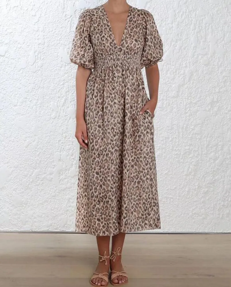 short sleeve leopard print dress