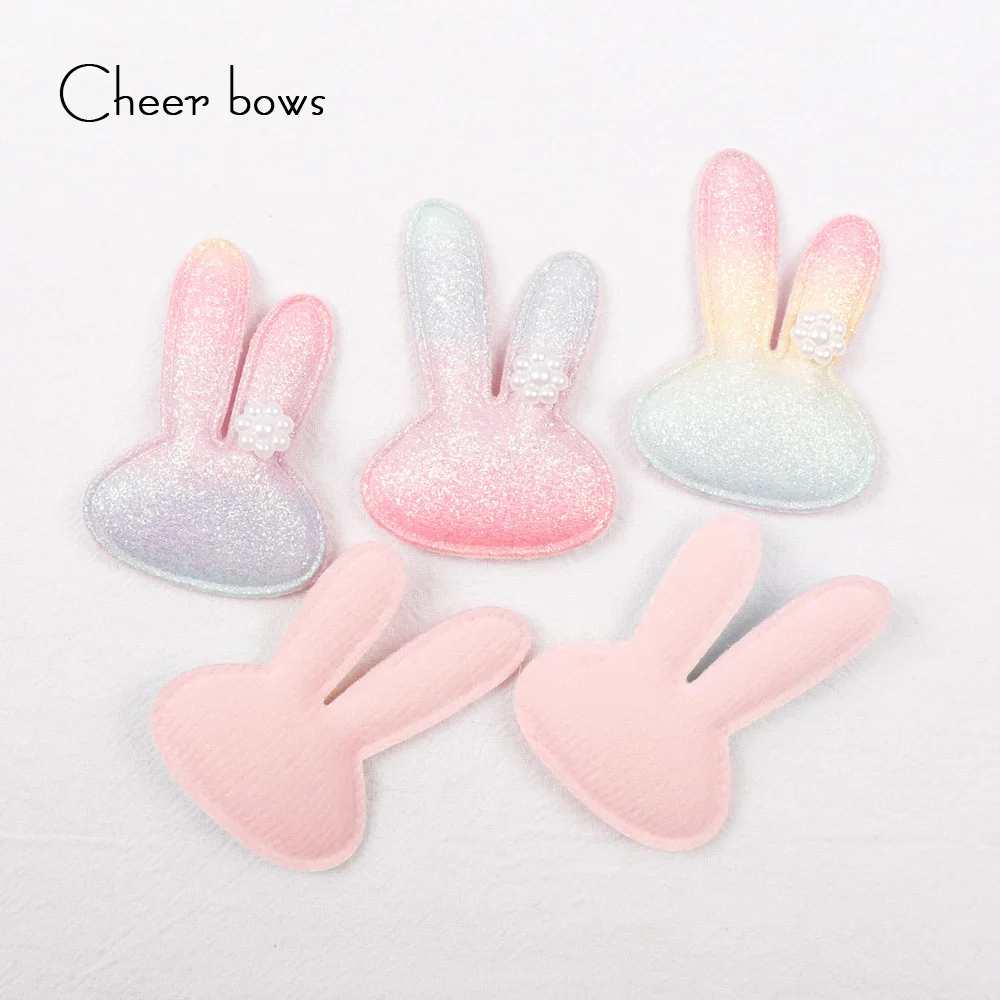 

Cheer bow Glitter Patches White Pink Rabbits Stick on Apparel Sewing Patch DIY Handmade Material For Clothing Accessories 10pcs