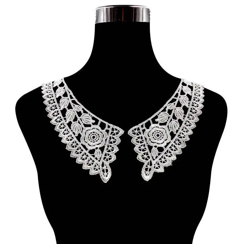 

2PCS White Black Embroidered Venise Lace Neckline Collar Embellishment Dress Guipure Sewing Patch Applique Trims Scrapbooking