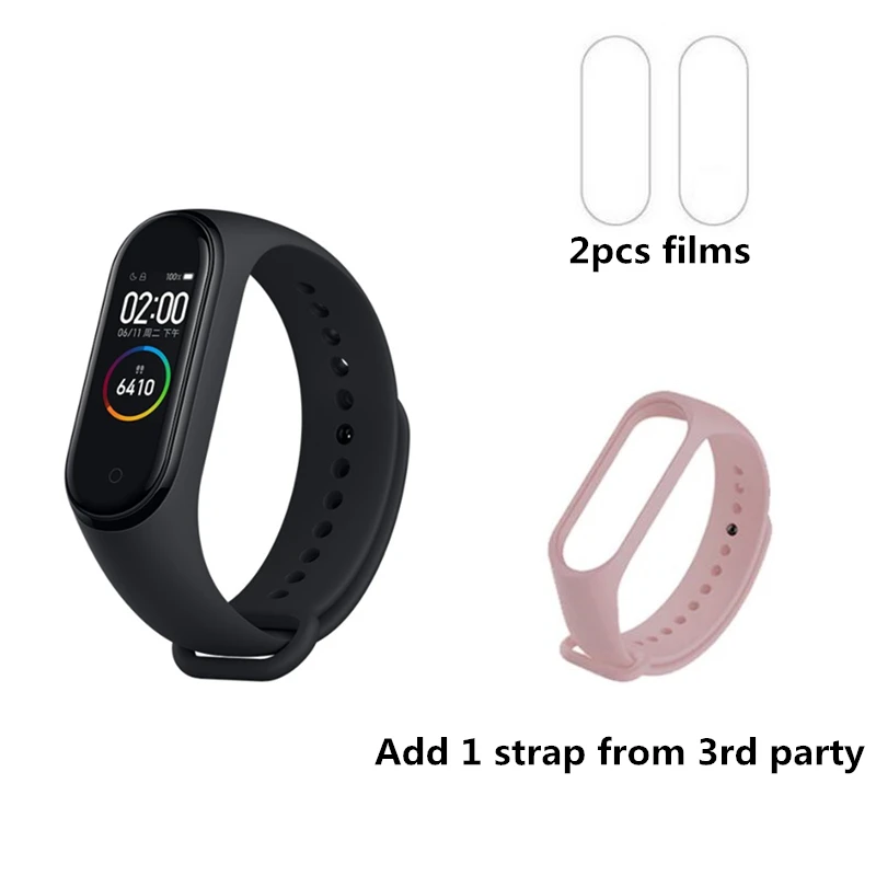 Xiaomi Mi Band 4 Smart Bracelet AMOLED Screen Miband 4 Smartband Fitness Traker Bluetooth 5.0 Sport Waterproof Smart Band - Цвет: add strap and film