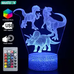 16 цветов динозавр светодиодный 3D ночные огни мультфильм модный пульт дистанционного управления Настольная лампа для детей Рождественский