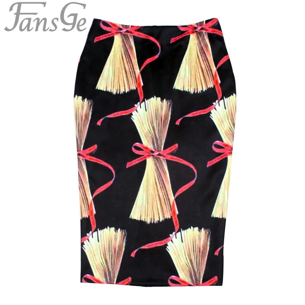 New Spring Summer Elegant Fancy Brand Designer Print Pencil Skirt Women
