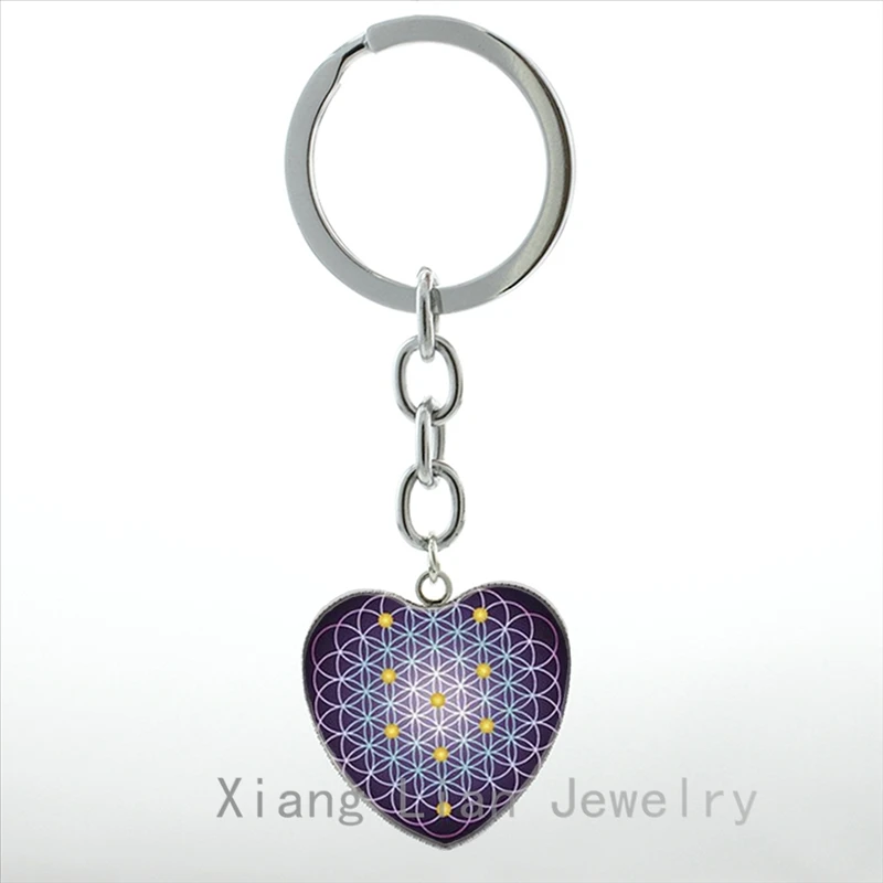 

Flower of Life Chakra pendant keychain Buddhist Lotus Mandala Sacred Geometry Spiritual Jewelry key chains ring bijoux HP144