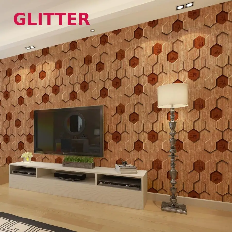

Modern 3d Wood Pattern Wallpaper Tile Shape 6-sided Wood Texture Wallpaper Living Room Background English Letters Wallpaper Roll
