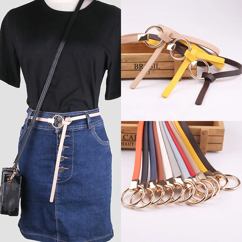 

Hot PU Leather Waist Belts Knot Candy Colors Sweater Dress Soft Skirt Women Adjustable Round Metal Round Buckle For Female 1PC