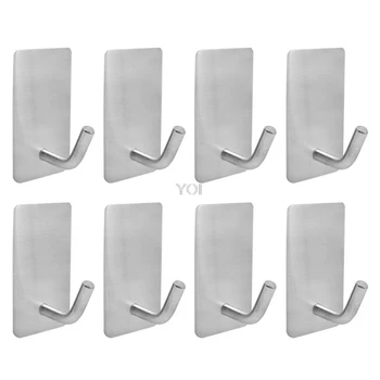 

8Pcs Self Adhesive Hooks Stainless Steel Heavy Duty Stick On Wall Towel Hanger Organizer for Kitchen Bathroom Office Closet