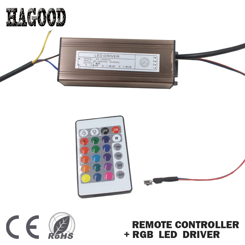 

Hot Sale 10-100W Waterproof LED Driver AC85-265V Power Supply DC7-38V Transformers+RGB Remote Controller for Led Light DIY