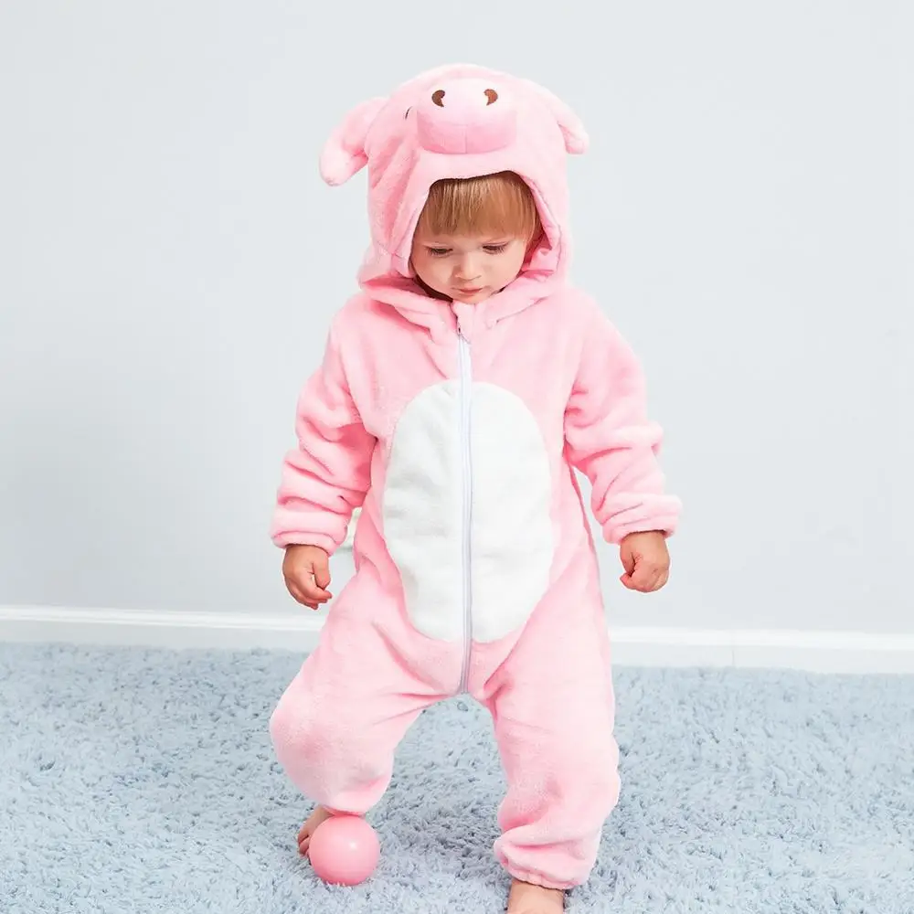 Inflant Newborn Rompers Winter Animal Onesie Kids Jumpsuit Boy Girl Overalls Baby Lion Panda Unicorn Costumes Christmas Pajamas - Color: pink pig