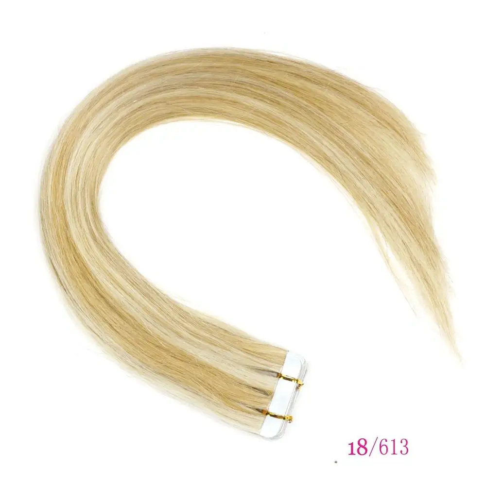 ZZHAIR, а так же 30 г-70g 1" 16" 1" 20" 2" 24" фабричного производства, переходящие плавно от темного к светлому) волос Пряди человеческих волос для наращивания 20 шт./упак. пряди волос на ленте, волосы на Клейкой Ленте имитирующей кожу - Цвет: P18/613