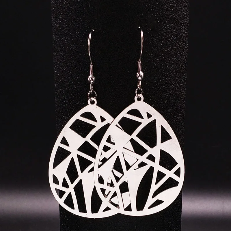 

2019 Fashion Water Drop Stainless Steel Earrings for Women Jewelry Silver Color Geometry Earring Jewelry aretes largos E612277