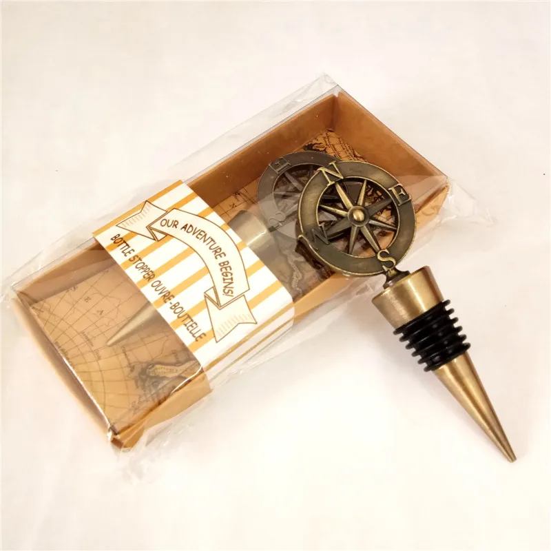 Silver Gold Compass Wine Stopper Wedding Favors And Gifts Wine Bottle