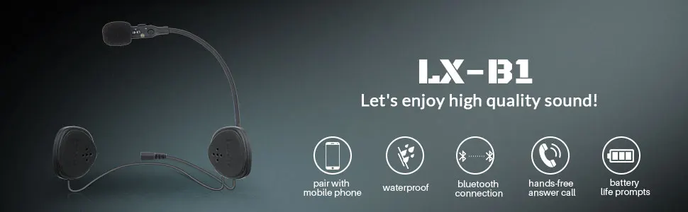 LEXIN Новое поступление LX-B1 Bluetooth шлем гарнитуры с водонепроницаемым и громким объемом для мотоцикла/снегохода/сноуборда